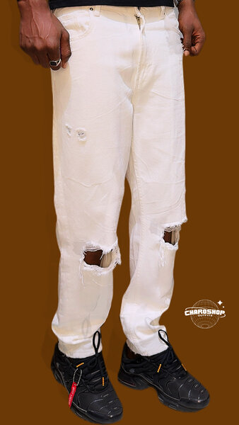 Jean blanc déchiré homme