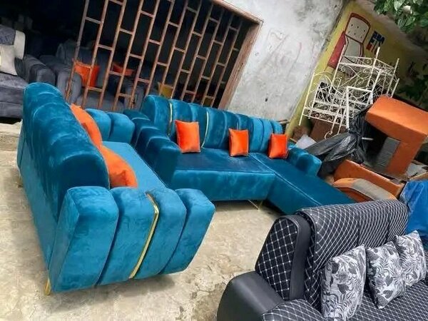 Canapé d'angle en velours bleu