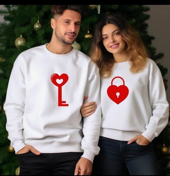Sweat-shirt couple amour rouge et blanc