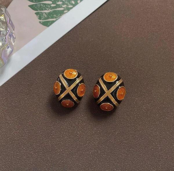 Vintage Enamel Clip Earrings