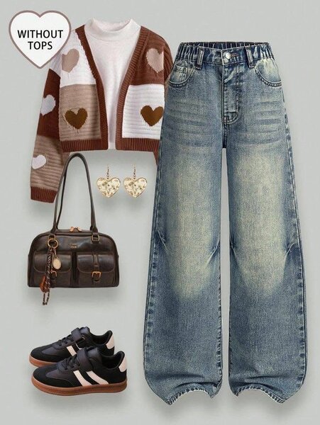 Jeans larges pour femmes avec motifs