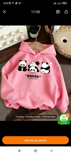 Sweat à capuche panda (gris)