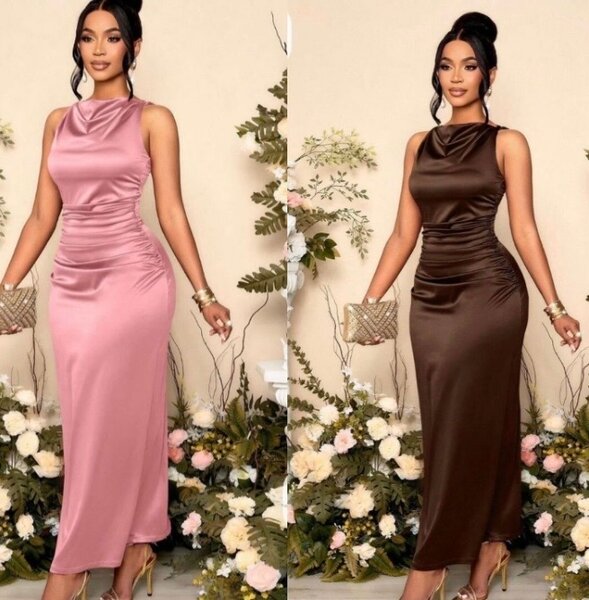 Robe longue satinée pour femmes