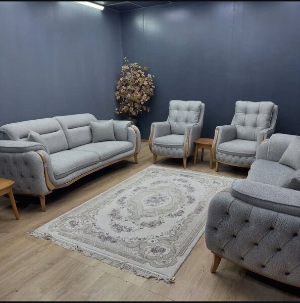 Ensemble Canapé et Fauteuils Gris Clair en Tissu