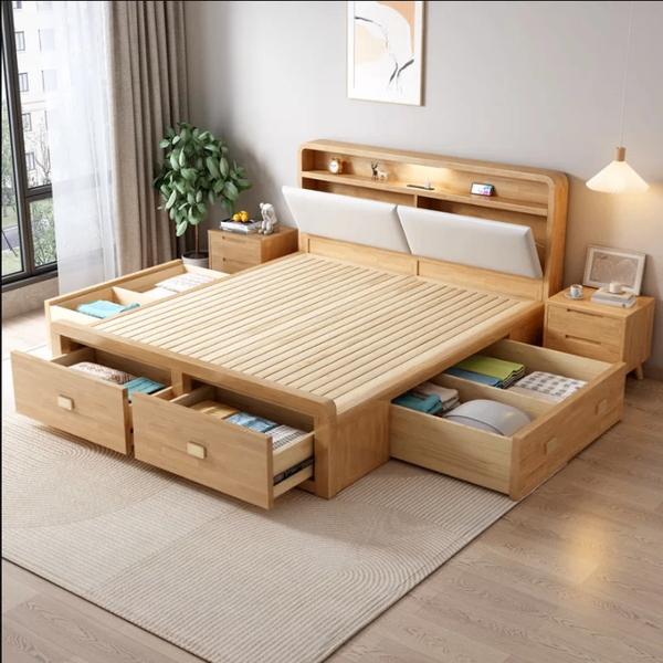 Lit en bois avec rangements