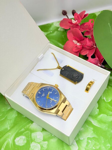 Montre Homme Luxe avec Bracelet et Collier en Or