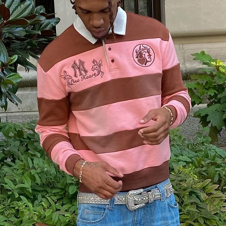 Polo rayé marron rose unisexe