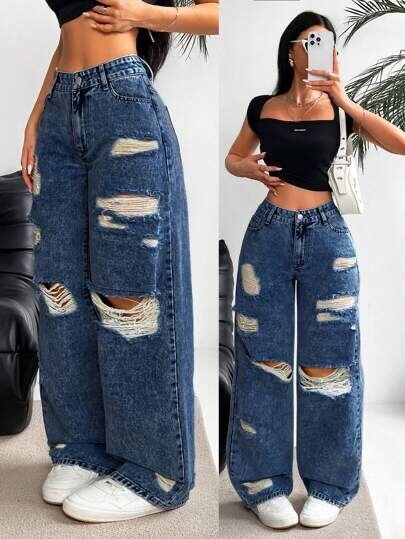 Jeans larges déchirés pour femme