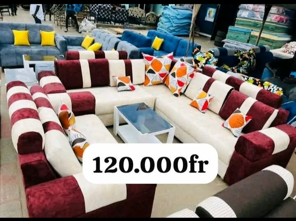 Canapé d'angle en cuir marron et blanc