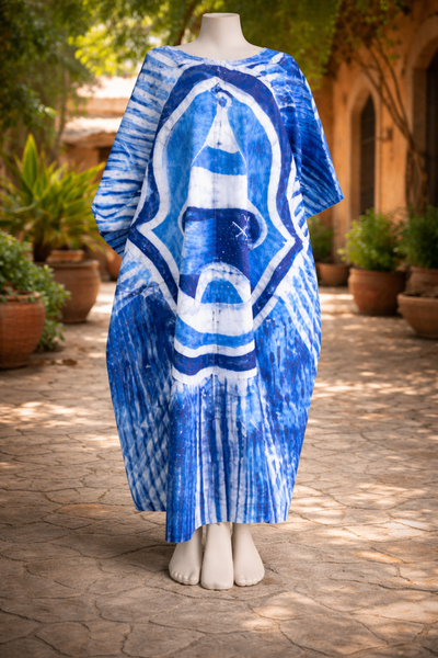 Caftan femme été bleu et orange