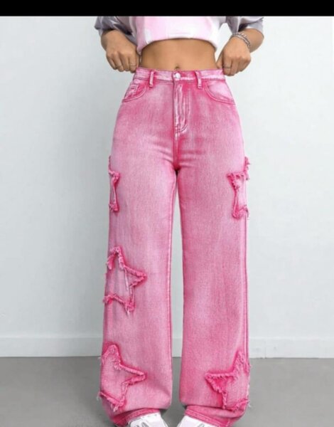 Jeans larges roses déchirés pour femme