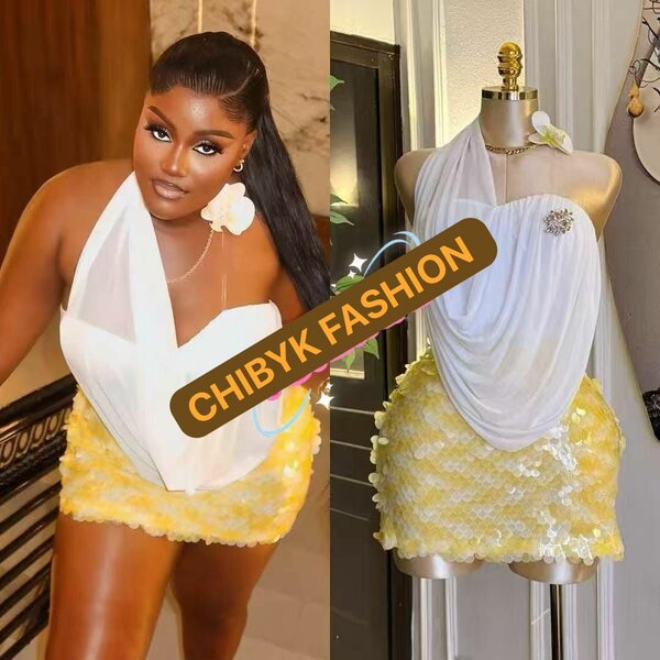 Combinaison courte jaune et blanche CHIBYK FASHION