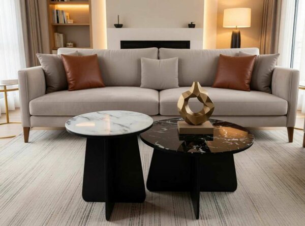 Table basse ronde en marbre noir