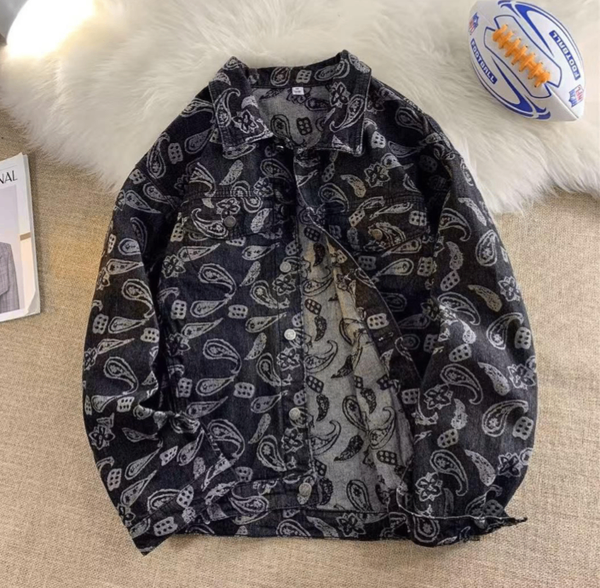 Veste en jean homme motif cachemire