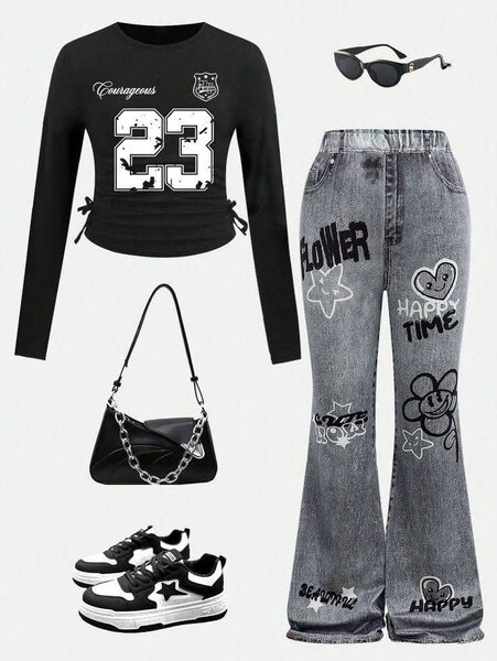 Jeans larges pour femmes avec motifs