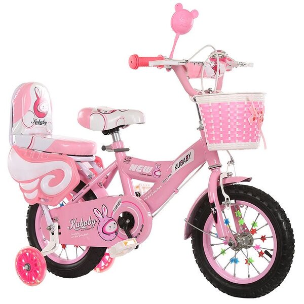 Vélo enfant fille 12 pouces rose avec panier et siège bébé