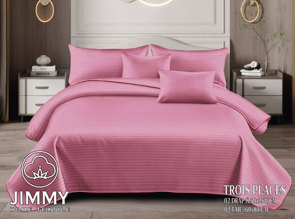 Parure de lit rose rayée