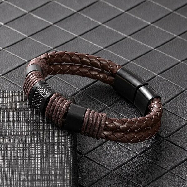 Bracelet en similicuir marron