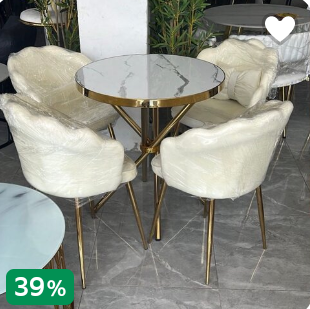 Table ronde en marbre et chaises en cuir