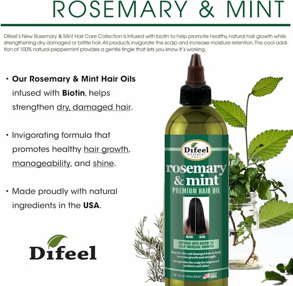 Huile de romarin et de menthe pour cheveux Difeel