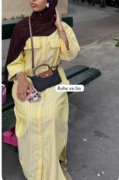 Robe en lin rayée jaune
