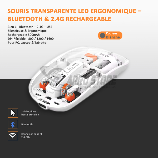 Souris transparente LED blanc