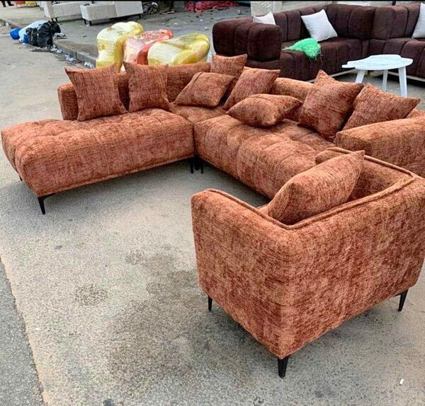 Canapé d'angle en tissu marron