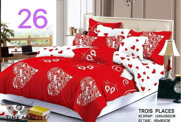 Parure de lit rouge et blanc avec coeurs