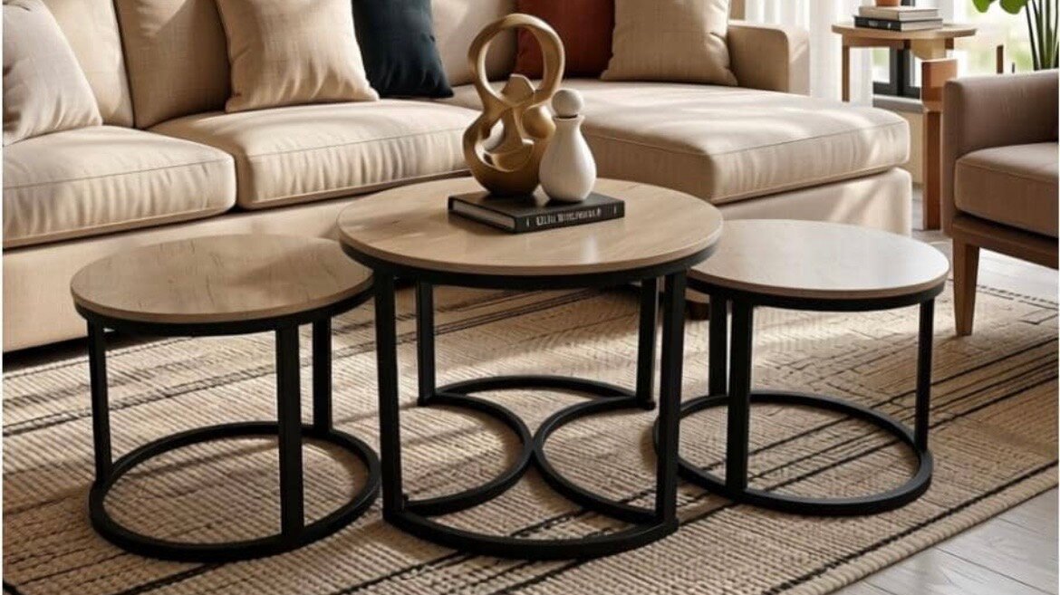 Table basse design en métal et bois