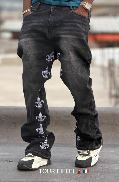 Jean noir motif fleur-de-lys