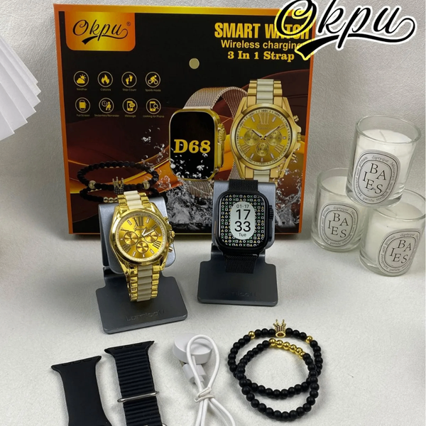 Montre connectée D68 dorée