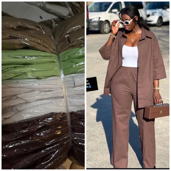 Ensemble pantalon et veste marron pour femme