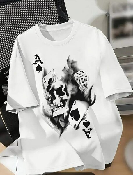 T-shirt Homme Crâne et Cartes de Poker
