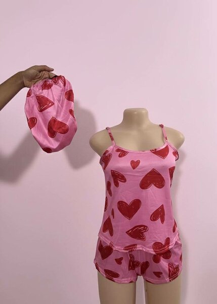 Ensemble pyjama coeur rouge pour femme