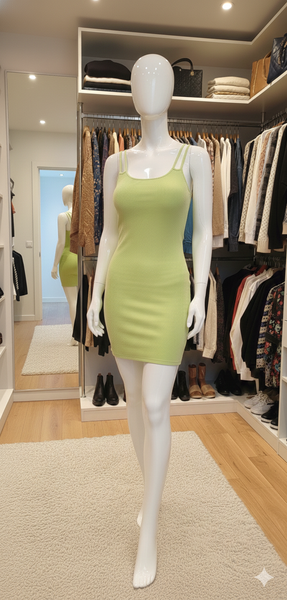 Robe verte courte en tissu élastique