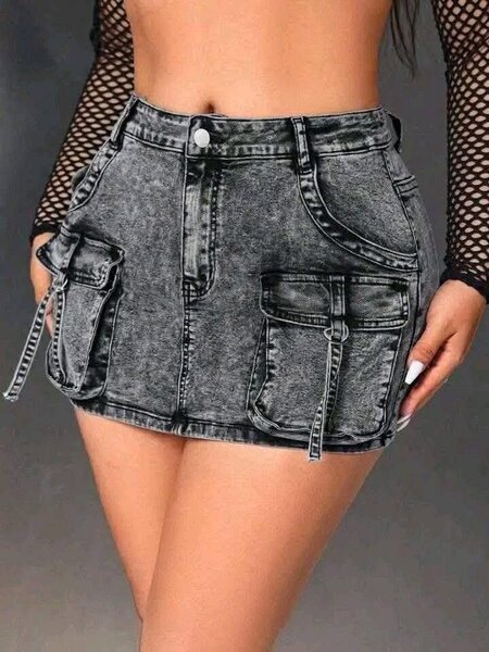 Mini-jupe en jean gris