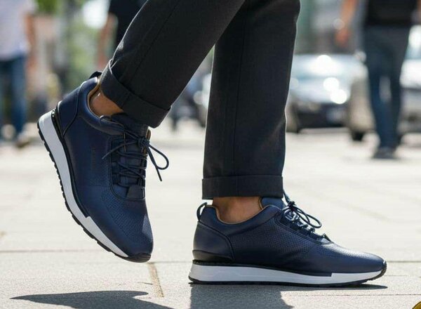 Baskets cuir bleu élégant