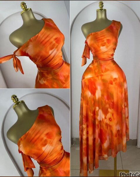 Robe longue asymétrique orange