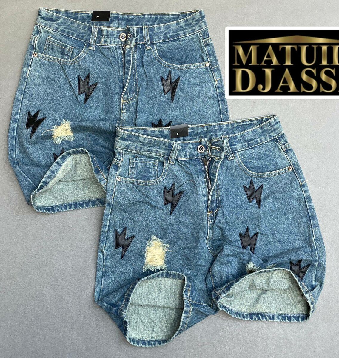 Shorts en jean motif éclair