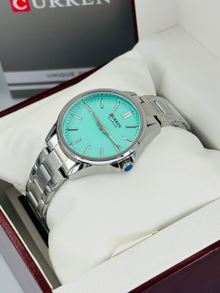 Montre Homme CURKEN Acier Argenté et Turquoise