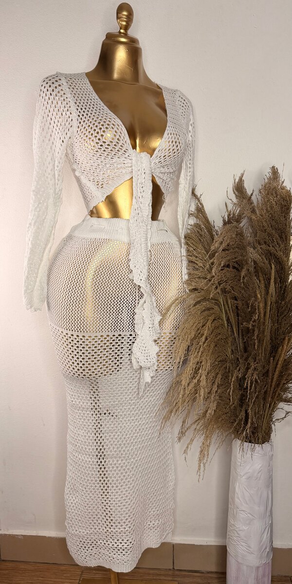 Ensemble crochet blanc en dentelle