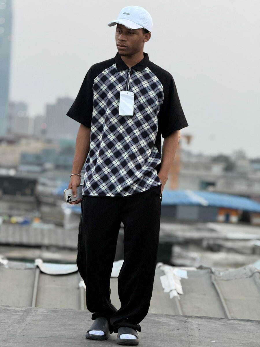 Polo homme à carreaux noir et blanc