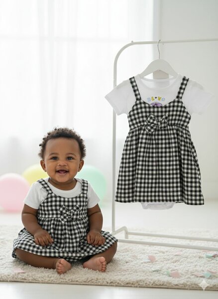 Robe bébé noire à carreaux