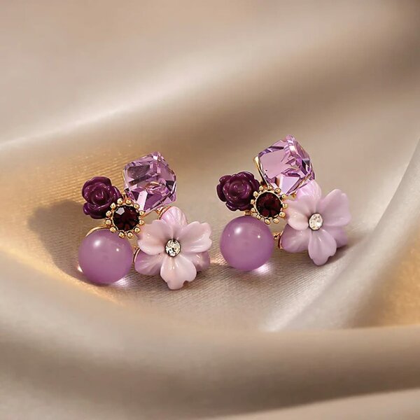 Boucles d'oreilles fleurs violettes