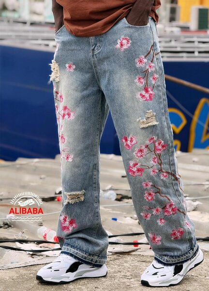 Jeans fleuris pour hommes