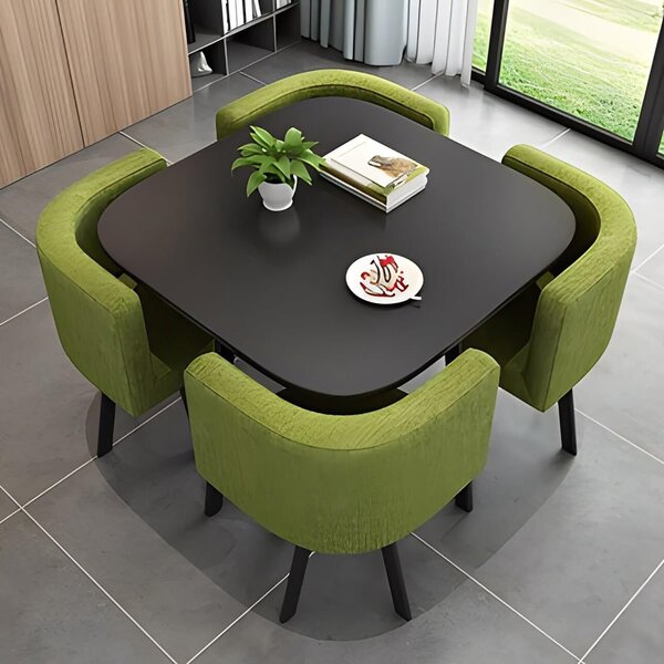 Table à manger moderne avec chaises vertes