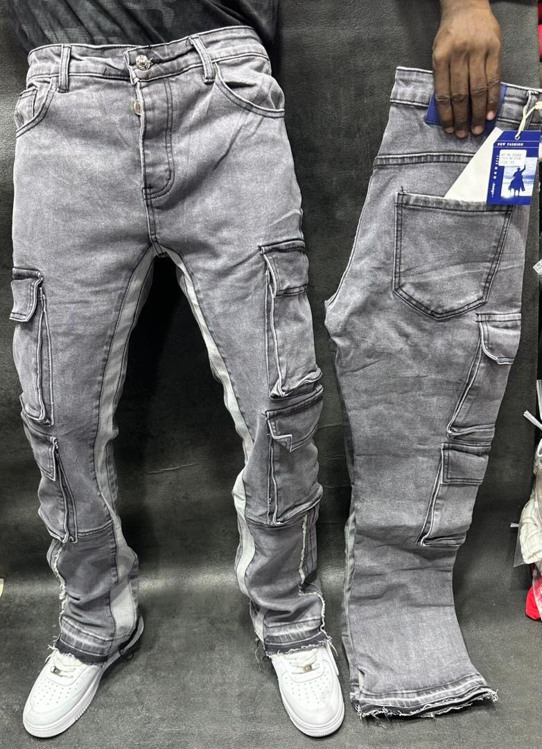 Jeans homme gris décontractés avec détails mode