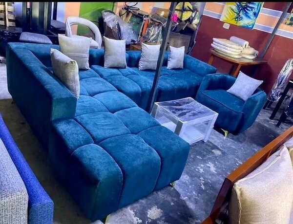 Canapé d'angle bleu en velours