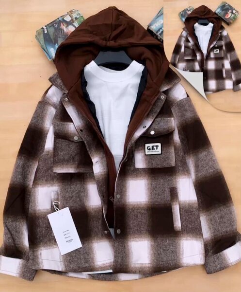 Manteau homme à capuche marron carreaux