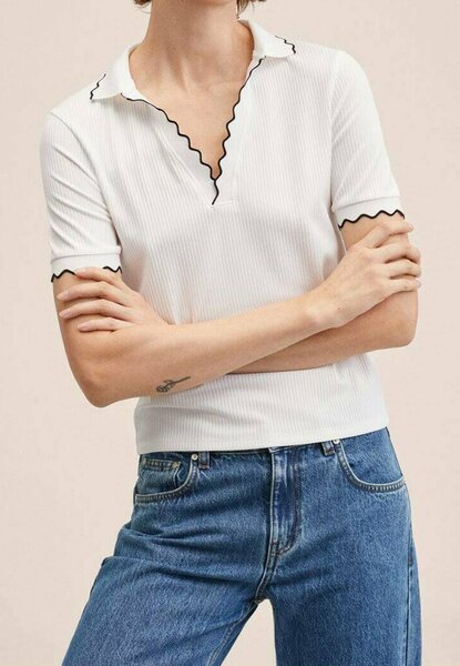 T-shirt blanc à bords festonnés